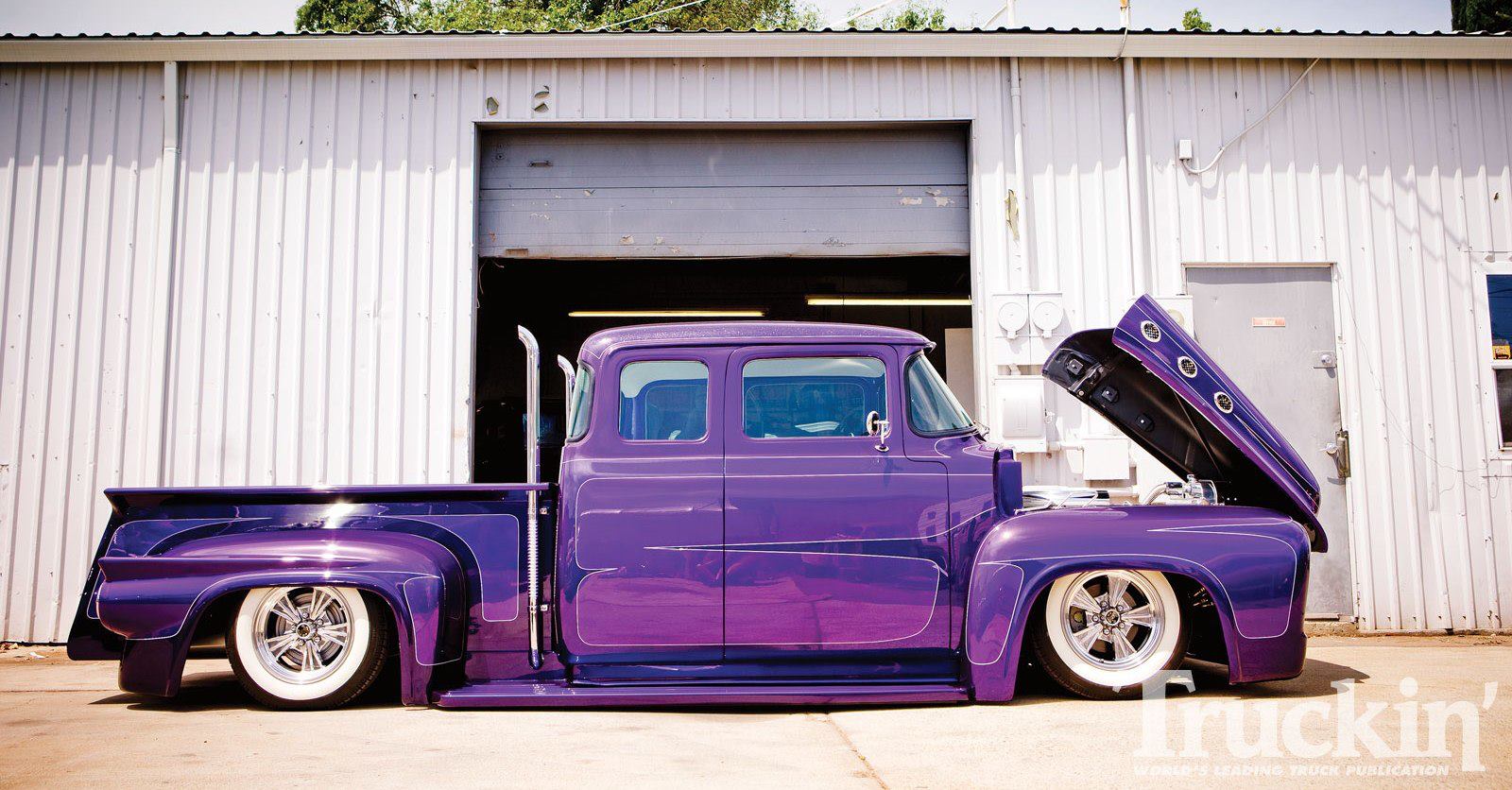 Purple custom pickup truck, Truckin magazine feature