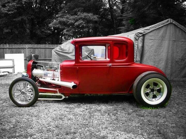 Red hot rod coupe, selective color photo