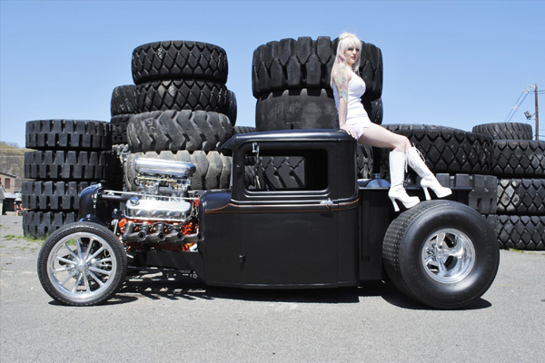 Black rat rod truck on Radir wheels, promotional photo