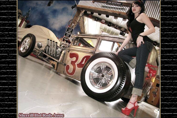 Number 34 rat rod roadster on Radir wheels, promotional photo