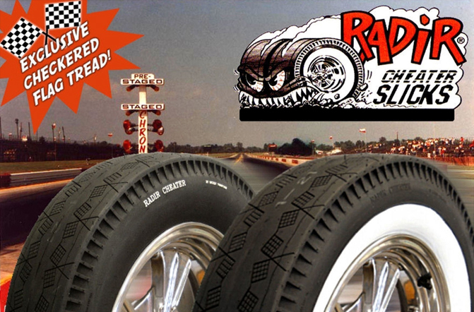 Vintage Radir advertisement artwork showing the special checkered flag tread pattern