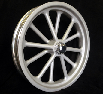 Radir 12 Spoke Spindle Mount wheel, 18x3 inch front runner, Full Satin finish